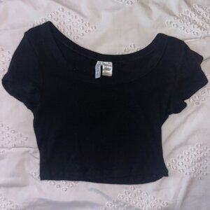 Cropped Black Short Sleeve Top